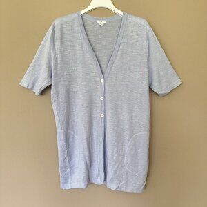 J Jill Knit Linen Blend Button Cardigan Women L Pockets Light Blue Sweater Pocke